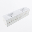 MONDIAZ Vica Ensemble meuble de salle de bains - 180cm - meuble bas Carrara - 4 tiroirs - lavabo Cloud double - 2 trous de robinet - version haute 60cm - Talc SW1085000