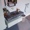 Mondiaz ALAN-DLUX Ensemble de meuble - 100cm - meuble Clay mat - 1 tiroir - Lavabo Cloud Lava suspendu - vasque Centre - 0 trous de robinet SW808504