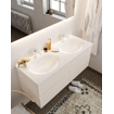 MONDIAZ VICA Badkamermeubelset 120cm 4 lades - wasbak Moon dubbel 2 kraangaten solid surface linen met waste en brauer copper kranen SHOWROOMMODEL SHOW26465