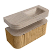 MONDIAZ THOR-DLUX 110cm badmeubel ronding links + rechts kleur Oak met 1 lade en 2 deuren. Vrijhangende wastafel CLOUD Rechts 1 kraangat kleur Saba. SW1462989