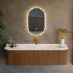 MONDIAZ KURVE-DLUX 160cm Meuble salle de bain avec module 25 G et D - couleur Walnut - 1 tiroir - 2 portes - vasque BIG MEDIUM centre - 1 trou de robinet - couleur Frappe SW1137448