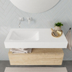 MONDIAZ ALAN 100cm - meuble bas - chêne vieilli - 1 tiroir - lavabo suspendu - vasque à gauche - 0 trous de robinet - talc SW408549