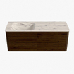 Mondiaz CIRO-DLUX Badkamermeubelset - 130x45x50cm - Solid surface wastafel Nata - 1 wasbak Links - zonder kraangaten - 4 lades - Walnut SW1530556
