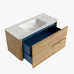 Mondiaz CIRO-DLUX Badkamermeubelset - 100x45x50cm - Solid surface wastafel Opalo - 1 wasbak Midden - zonder kraangaten - 2 lades - Oak SW1531010
