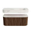 MONDIAZ THOR-DLUX 110cm badmeubel ronding links + rechts kleur Walnut met 1 lade en 2 deuren. Vrijhangende wastafel CLOUD Rechts 1 kraangat kleur Ostra. SW1462780