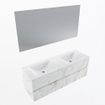 Mondiaz VICA ensemble de meuble de salle de bain - 140cm - meuble sous-vasque carrara - 2 tiroirs - lavabo cloud double - 2 trous de robinet - couleur talc - miroir LED - version XL 60cm de haut SW1095804