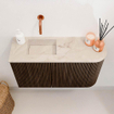 Mondiaz JOYA-DLUX 71.6cm toiletmeubel - ronding rechts kleur Walnut - Wastafel FAYE positie Links Zonder kraangat kleur Frappe. SW1422304