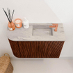 Mondiaz JOYA-DLUX Meuble de salle de bains 61,6cm - arrondi gauche couleur Ruby - Vasque FAYE position Droite 1 trou de robinet couleur Glace. SW1423587