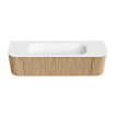 MONDIAZ KURVE 160cm Meuble salle de bain avec module 25 G et D - couleur Oak - 1 tiroir - 2 portes - vasque BIG MEDIUM centre - sans trous de robinet - Talc SW1138176