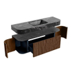 MONDIAZ THOR-DLUX 140cm badmeubel ronding links + rechts kleur Walnut met 1 lade en 2 deuren. Vrijhangende wastafel CLOUD Midden 1 kraangat kleur Lava. SW1463948