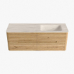 Mondiaz CIRO-DLUX Badkamermeubelset - 140x45x50cm - Solid surface wastafel Meli - 1 wasbak Rechts - 1 kraangat - 4 lades - Oak SW1531409
