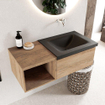Mondiaz BUKLA Ensemble de meuble - 100x45x34cm - 0 trous de robinet - lavabo à droite - solid surface - Urban - sans poignée - 1 tiroir - Mélamine - Chêne blanchi SW705030