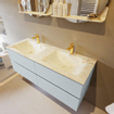 Mondiaz VICA-DLUX ensemble de meuble de salle de bain - 130cm - meuble sous-vasque argile - 4 tiroirs - lavabo encastré nuage double - 2 trous de robinet - version haute 60cm - frape SW1089182