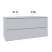 Saniclass Chaci Ensemble meuble de salle de bains - 120x46x55cm - lavabo céramique blanc - 2 vasques - sans trous de robinet - 2 tiroirs - armoire de toilette - blanc mat SW856554