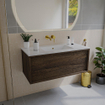 Saniclass Holz Frame Badkamermeubelset - 100x45x40cm - keramische wastafel wit - 1 wasbak - zonder kraangaten - 1 lade - Eiken Charcoal SW1437750
