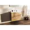 Go by Van Marcke ensemble meuble de salle de bains - 80x65x45.5cm - 2 tiroirs - avec poignées - 1 lavabo blanc mat - 1 trou de robinet - avec miroir - MDF chêne riverside SW911685
