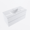 MONDIAZ VICA 100cm meuble sous lavabo Talc 2 tiroirs. Lavabo DENIA centre 1 trou de robinet, couleur Blanc Brillant. SW1381791