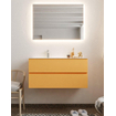MONDIAZ VICA Ensemble de meuble salle de bain - 100cm - 2 tiroirs - lavabo Moon gauche - 1 trou de robinet - solid surface ocre SW411080