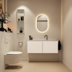 MONDIAZ TURE-DLUX Meuble toilette - 120cm - Talc - EDEN - vasque Opalo - position centrale - 1 trou de robinet SW1104139