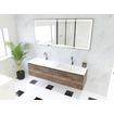 HR Matrix ensemble meuble de salle de bain 3d 160cm 2 tiroirs sans poignée avec bandeau couleur charleston avec vasque fine 2 trous de robinetterie blanc mat SW857151