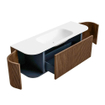 MONDIAZ KURVE 140cm Meuble salle de bain avec module 25 G et D - couleur Walnut - 1 tiroir - 2 portes - vasque BIG SMALL centre - 1 trou de robinet - Talc SW1138274