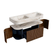 MONDIAZ THOR-DLUX 120cm meuble de salle de bains arrondi gauche + droite couleur Walnut avec 1 tiroir et 2 portes. Vasque suspendue CLOUD Double sans trou de robinet couleur Frappe. SW1463285