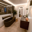 Mondiaz CIRO-DLUX Meuble de salle de bains - 160x45x50cm - Plan vasque solid surface Lava - 1 lavabo à gauche - sans trous de robinet - 4 tiroirs - Noyer SW1530231