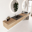 Mondiaz BUKLA badkamermeubelset 280x45x34cm 2 kraangaten 2 wasbakken solid surface Urban greeploos 4 lades met softclose Melamine Washed Oak SW704849