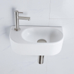 Fugaflow Efficiente Pietra Ensemble lave-mains - 40x21.5x12cm - gauche - lisse - demi-rond - 1 trou de robinet - céramique - robinet de lave-mains inox brossé - bouchon de vidage - siphon abaissé - blanc mat SW1442410