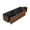 MONDIAZ KURVE 165cm Meuble salle de bain avec module 25 D - couleur Walnut - 2 tiroirs - 1 porte - vasque BIG SMALL double / gauche - 2 trous de robinet - Urban SW1138530