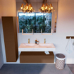 Mondiaz ALAN-DLUX Ensemble de meuble - 120cm - meuble Rust mat - 1 tiroir - Lavabo Cloud Ostra suspendu - vasque Gauche et droite - 2 trous de robinet SW807577