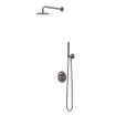 IVY Bond Ensemble de douche pluie - encastrable - inverseur 2 voies avec arrêt - bras mural 40 cm - pomme de douche slim 20 cm ronde - support avec sortie - flexible de douche 150 cm - douchette stick - Metal black brossé PVD SW1032742