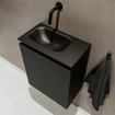 MONDIAZ TURE Fonteinset - 40x23x50cm - 0 kraangaten - 1 deur - urban mat - Wasbak links - Solid Surface Zwart SW475250