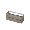 INK Wastafelonderkast - 120x45x52cm - 2 lades - greeploos - met houten keerlijst - MFC - Greige eiken SW207418