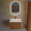 MONDIAZ KURVE 60cm Meuble salle de bain - couleur Walnut - 1 tiroir - vasque CLOUD centre - 1 trou de robinet - Talc SW1138240