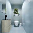 MONDIAZ ADA Toiletmeubel - 40x30x50cm - 1 kraangat - 2 lades - light brown grey mat - wasbak rechts - Solid surface - Zwart SW473152