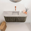 Mondiaz JOYA-DLUX Meuble de salle de bains 83,2 cm - arrondis gauche et droite couleur Shadow - Vasque FAYE position Milieu Sans trou de robinet couleur Glace SW1422831