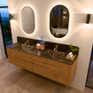 Mondiaz CIRO-DLUX Meuble de salle de bains - 190x45x50cm - Vasque solid surface Lava - 2 lavabos double - 2 trous de robinet - 4 tiroirs - Chêne SW1531013