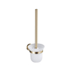 Fortifura Calvi Toiletset 3-delig - toiletrolhouder met klep - toiletborstel - handdoekhaak dubbel rond - Geborsteld Messing PVD (Goud) SW1248418