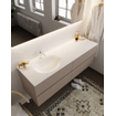 Mondiaz VICA Ensemble de meuble de salle de bain - 150cm - meuble sous-vasque fumée - 4 tiroirs - lavabo lune gauche - 1 trou de robinet - version XL 60cm de haut SW1089851