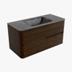Mondiaz CIRO-DLUX Ensemble de meubles de salle de bains - 100x45x50cm - lavabo solid surface Lava - 1 bassin au milieu - sans trous de robinet - 2 tiroirs - Noyer SW1530179
