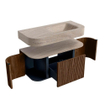 MONDIAZ THOR-DLUX 100cm badmeubel ronding links + rechts kleur Walnut met 1 lade en 2 deuren. Vrijhangende wastafel CLOUD Rechts 1 kraangat kleur Saba. SW1467561