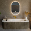 Mondiaz KURVE Ensemble de meuble de salle de bains - 140x46x40cm - 1 tiroir - 2 portes - vasque solid surface - milieu - sans trou de robinet - Shadow SW1414226