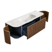 MONDIAZ KURVE-DLUX 140cm Meuble salle de bain avec module 25 G et D - couleur Walnut - 1 tiroir - 2 portes - vasque BIG SMALL centre - sans trou de robinet - couleur Frappe SW1137494