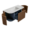 MONDIAZ KURVE-DLUX 100cm Meuble salle de bain avec module 25 G et D - couleur Walnut - 1 tiroir - 2 portes - vasque GRUNNE centre - sans trou de robinet - couleur Glace SW1138023