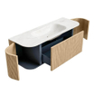 MONDIAZ KURVE-DLUX 130cm Meuble salle de bain avec module 25 G et D - couleur Oak - 1 tiroir - 2 portes - vasque BIG SMALL centre - sans trou de robinet - couleur Ostra SW1137765