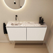 MONDIAZ TURE-DLUX Meuble toilette - 100cm - Talc - EDEN - vasque Glace - position gauche - sans trou de robinet SW1103099