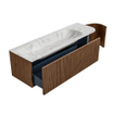 MONDIAZ KURVE-DLUX 145cm Meuble salle de bain avec module 25 D - couleur Walnut - 1 tiroir - 1 porte - vasque BIG LARGE gauche - 2 trous de robinet - couleur Glace SW1138061