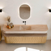 MONDIAZ THOR-DLUX Meuble de salle de bains - 190cm - arrondi gauche + droite - couleur Oak - 2 tiroirs - 2 portes - Vasque suspendue CLOUD Milieu sans trou de robinet couleur Saba SW1466653