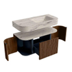 MONDIAZ THOR-DLUX 100cm badmeubel ronding links + rechts kleur Walnut met 1 lade en 2 deuren. Vrijhangende wastafel CLOUD Rechts zonder kraangat kleur Nata. SW1467504